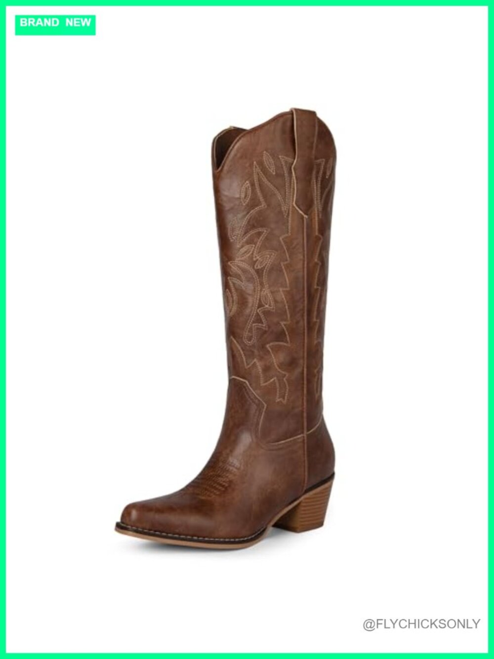 Women's Pointed Toe Chunky Heel Knee-High Cowboy Boots Pull-On